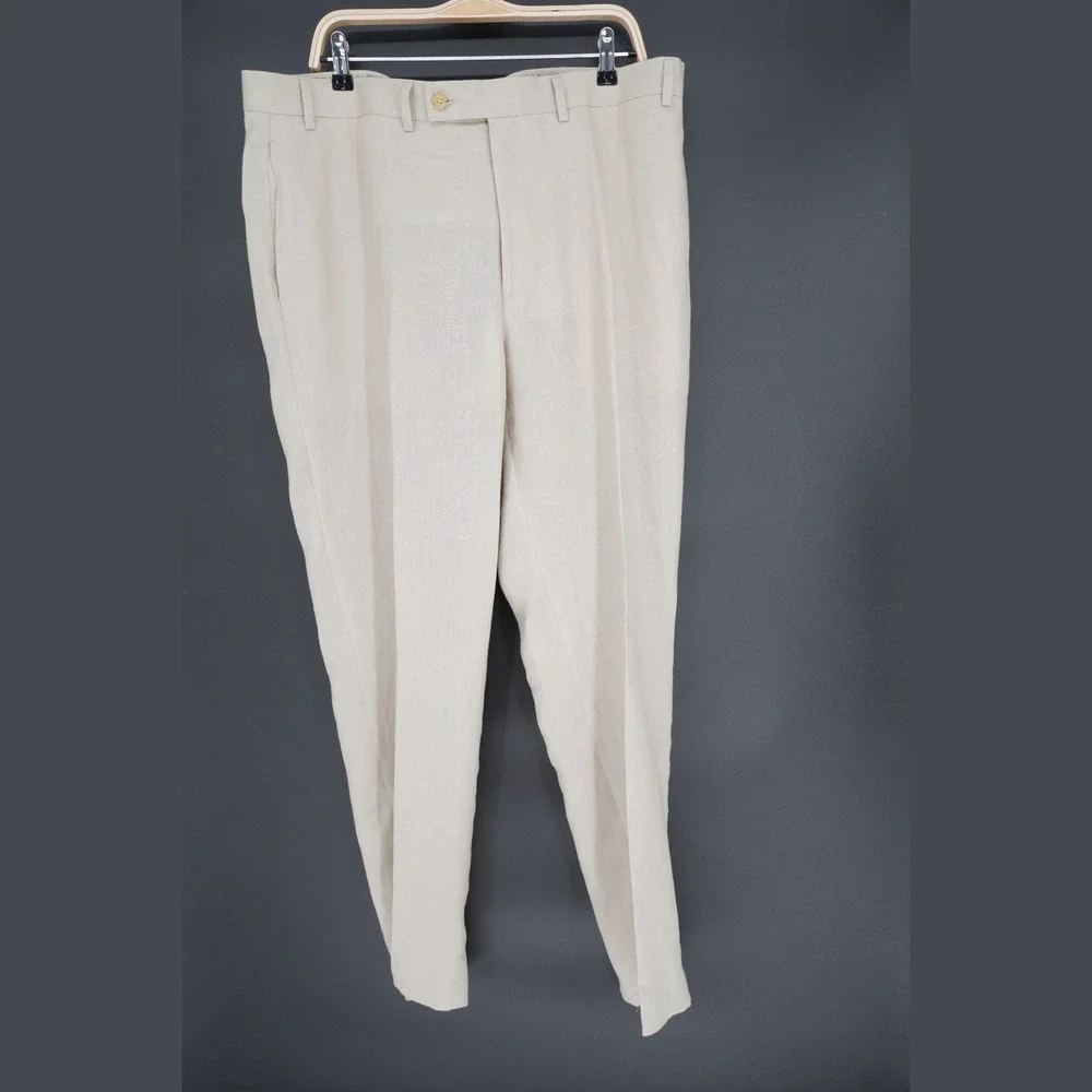 Lauren Ralph Lauren 100% Linen Trouser Pants Mens 40x32 Beige Flat Front Chino